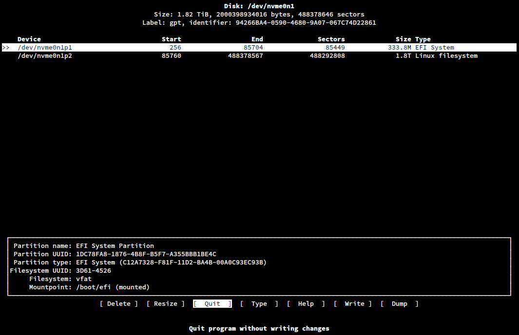 Screenshot cfdisk