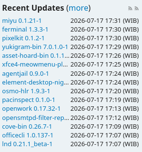 Screenshot Recent Updates website AUR Arch Linux