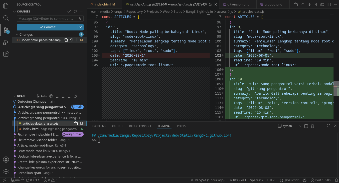Screenshot Git di VSCode